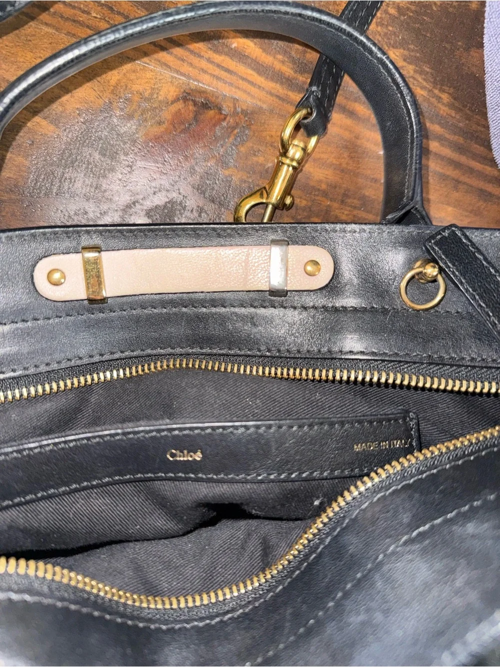 Chloé Alice Medium Leather Satchel Black Cream 2-Way Crossbody